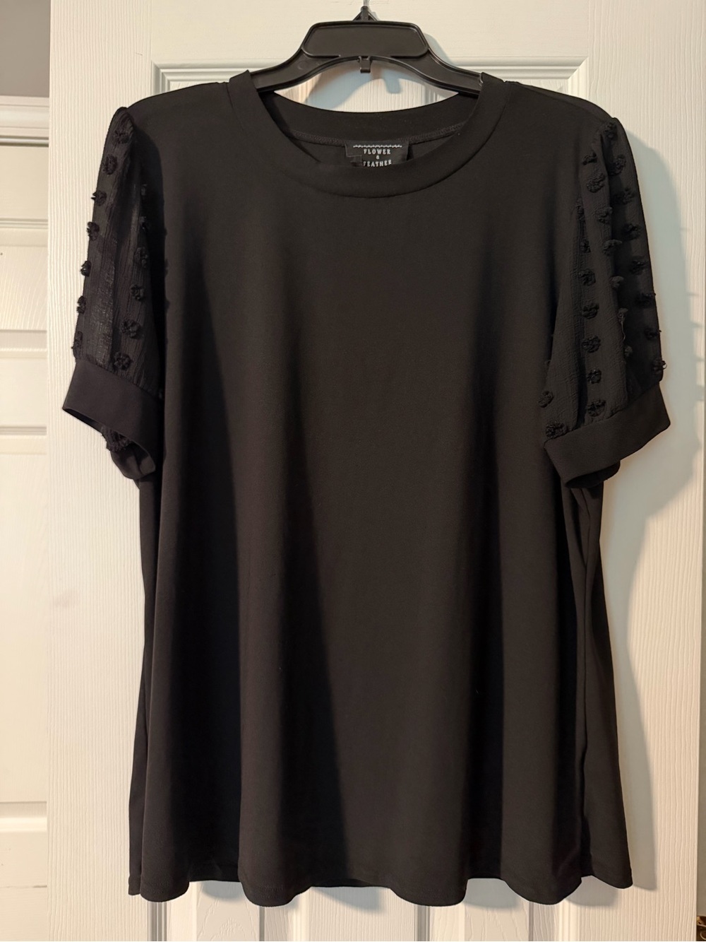 Black Short Sleeve Tee with Textured Puff-Sleeves